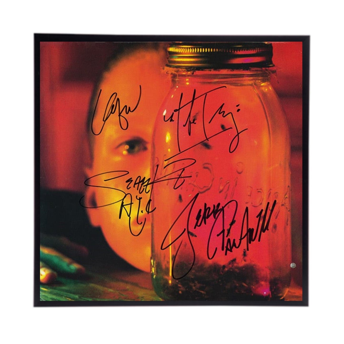 Autographed Alice in Chains Album Cover Replicas. 12" x 12" inches. Frame included. Just message me to tell me the album cover replica you want framed and shipped.