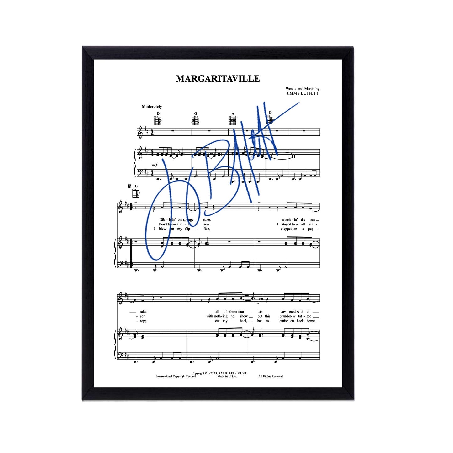 Autographed Jimmy Buffett Album Cover Replicas. 12" x 12", 11" x 14" or 13" x 19". Frame included. Just message me to tell me the replica you want framed and shipped.