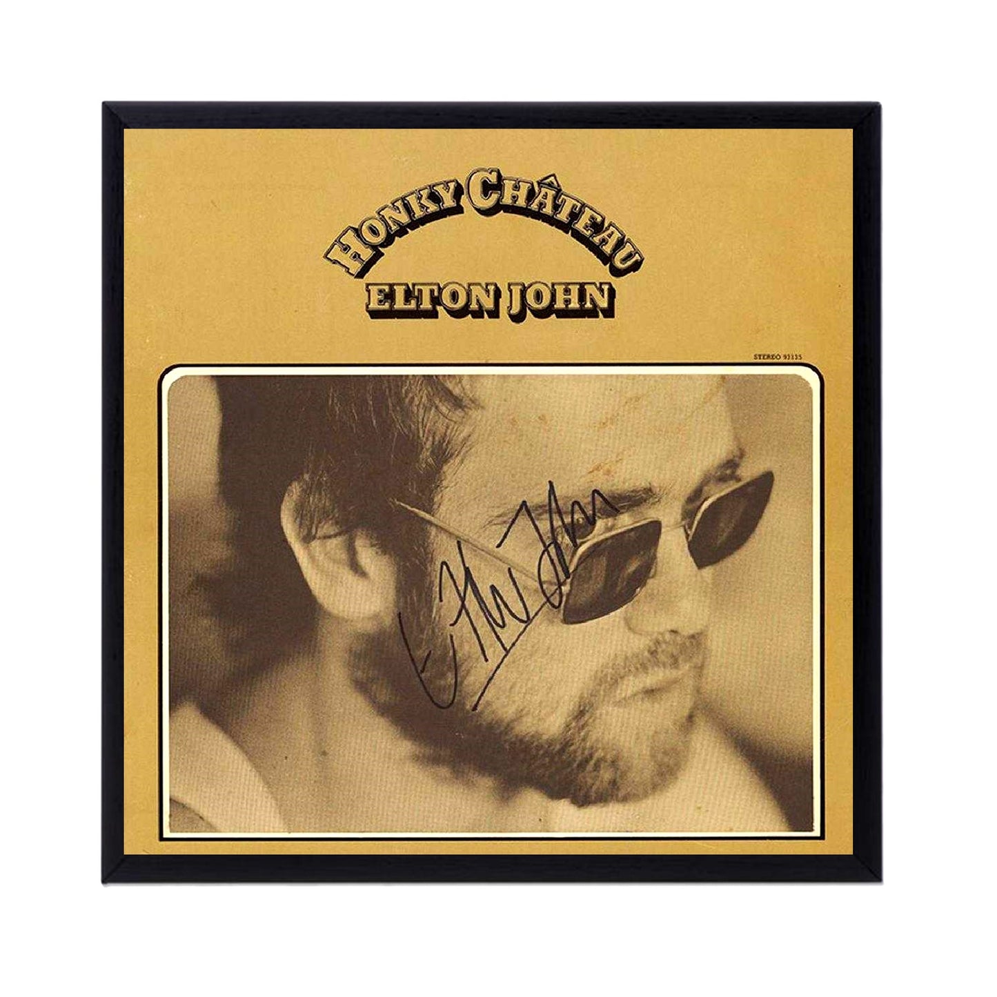Elton John Autographed Album Cover and sheet music Replicas. 12" x 12" inches. Frame is included.