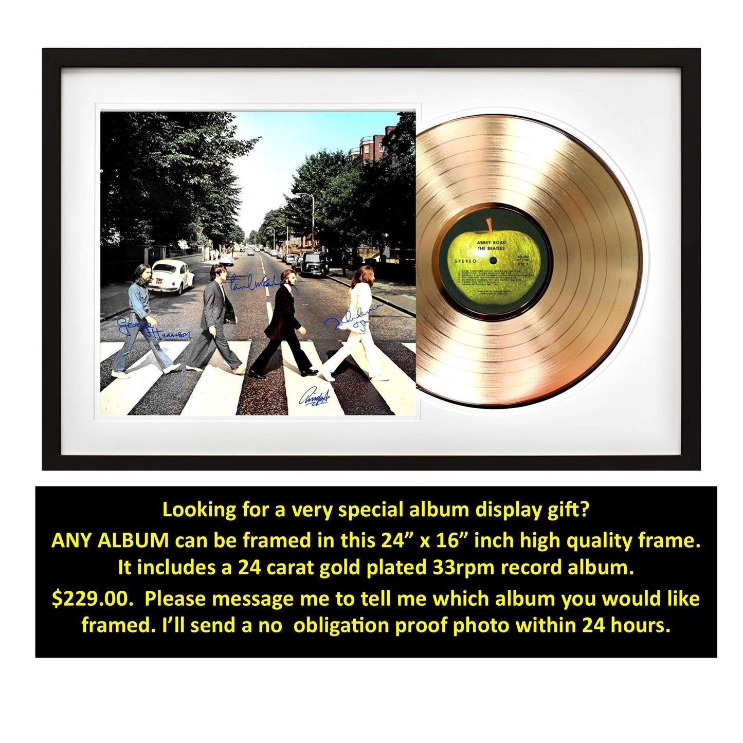 Autographed Fleetwood Mac "Rumours" Album Cover Replica. 12" x 12" inches. Frame is included.