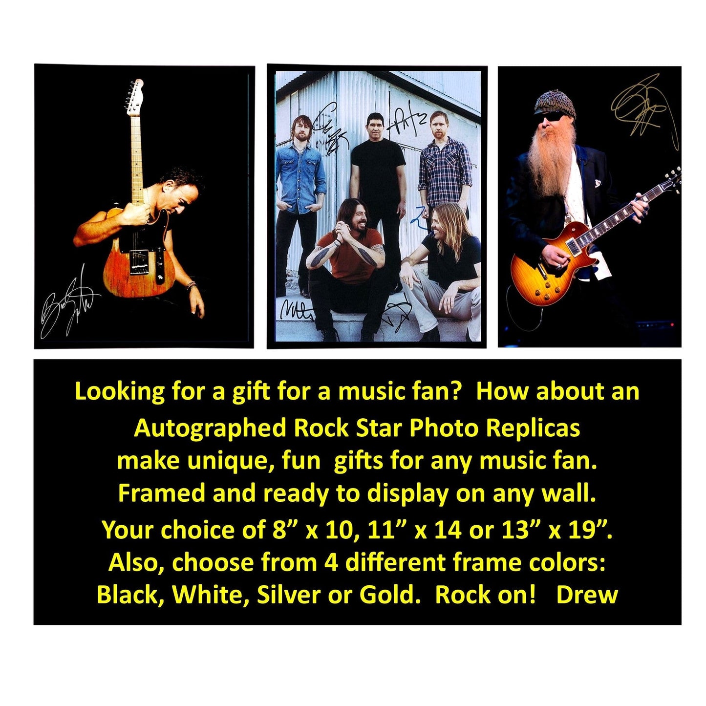 Autographed Alice in Chains Album Cover Replicas. 12" x 12" inches. Frame included. Just message me to tell me the album cover replica you want framed and shipped.
