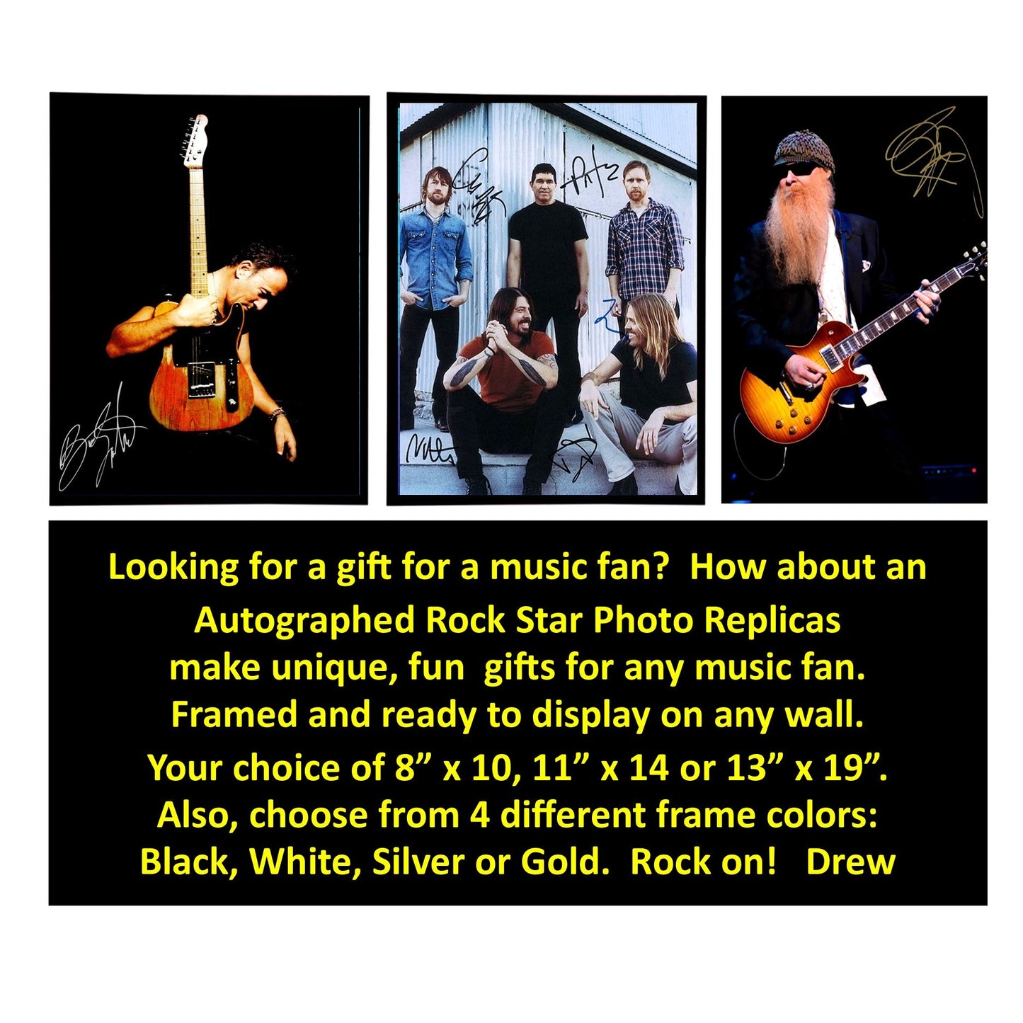 Autographed QUEEN Album Cover Replicas. 12" x 12" inches. Frame is included. Just message me to tell me which album cover you want framed and shipped.