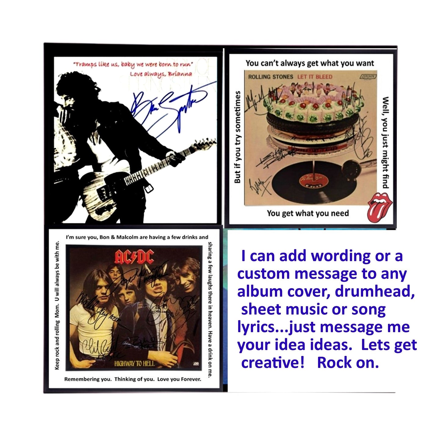 Autographed Alice in Chains Album Cover Replicas. 12" x 12" inches. Frame included. Just message me to tell me the album cover replica you want framed and shipped.