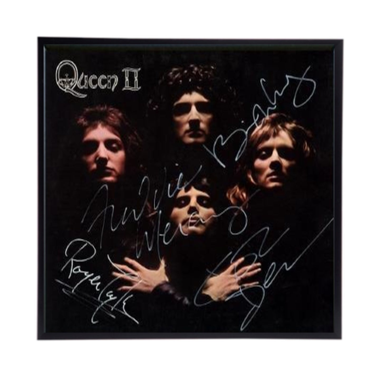 Autographed QUEEN Album Cover Replicas. 12" x 12" inches. Frame is included. Just message me to tell me which album cover you want framed and shipped.