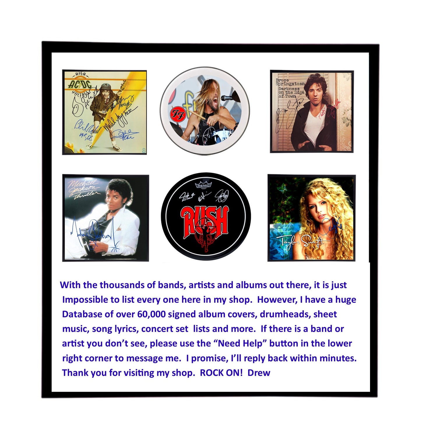 Autographed Bruce Springsteen Photo Replica. Frame Sizes will Vary.