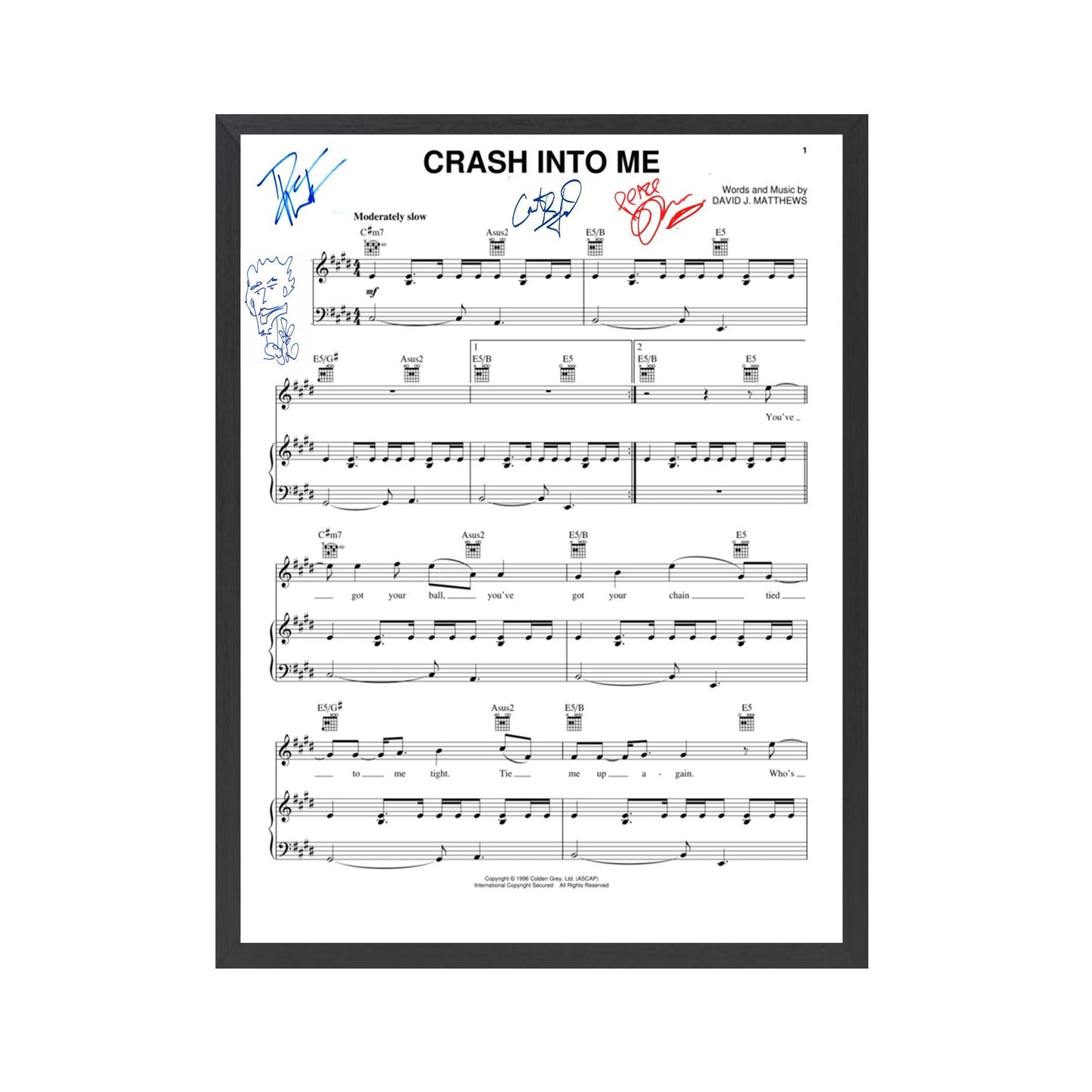 Autographed Dave Matthews Band "Crash into me" Sheet Music Replica, 11" x 14" (inches)