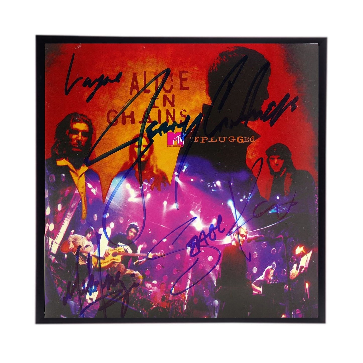 Autographed Alice in Chains Album Cover Replicas.  12" x 12" inches.  Frame included. Just message me to tell me the album cover replica you want framed and shipped.