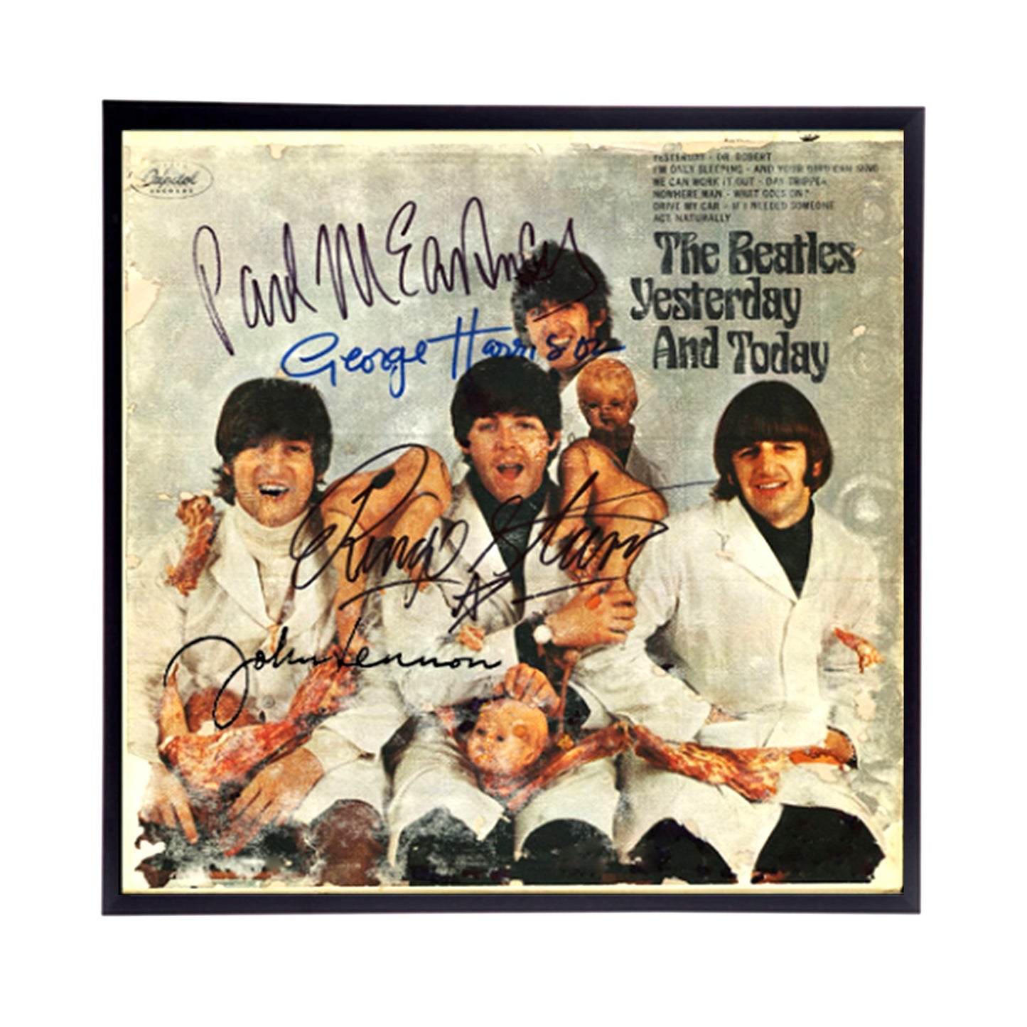 Autographed Beatles Album Cover Replicas.  12" x 12" inches.  Frame is included.  Just message me to tall me the album cover you want framed and shipped.