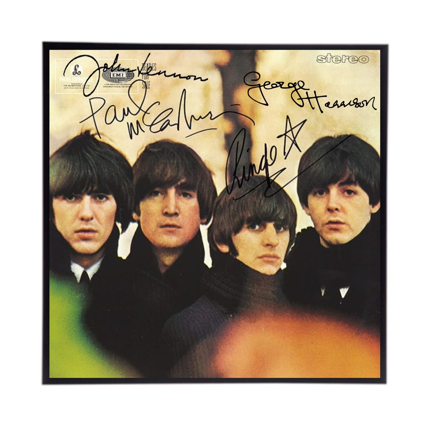 Autographed Beatles Album Cover Replicas.  12" x 12" inches.  Frame is included.  Just message me to tall me the album cover you want framed and shipped.