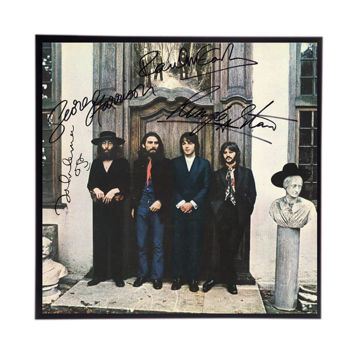 Autographed Beatles Album Cover Replicas.  12" x 12" inches.  Frame is included.  Just message me to tall me the album cover you want framed and shipped.