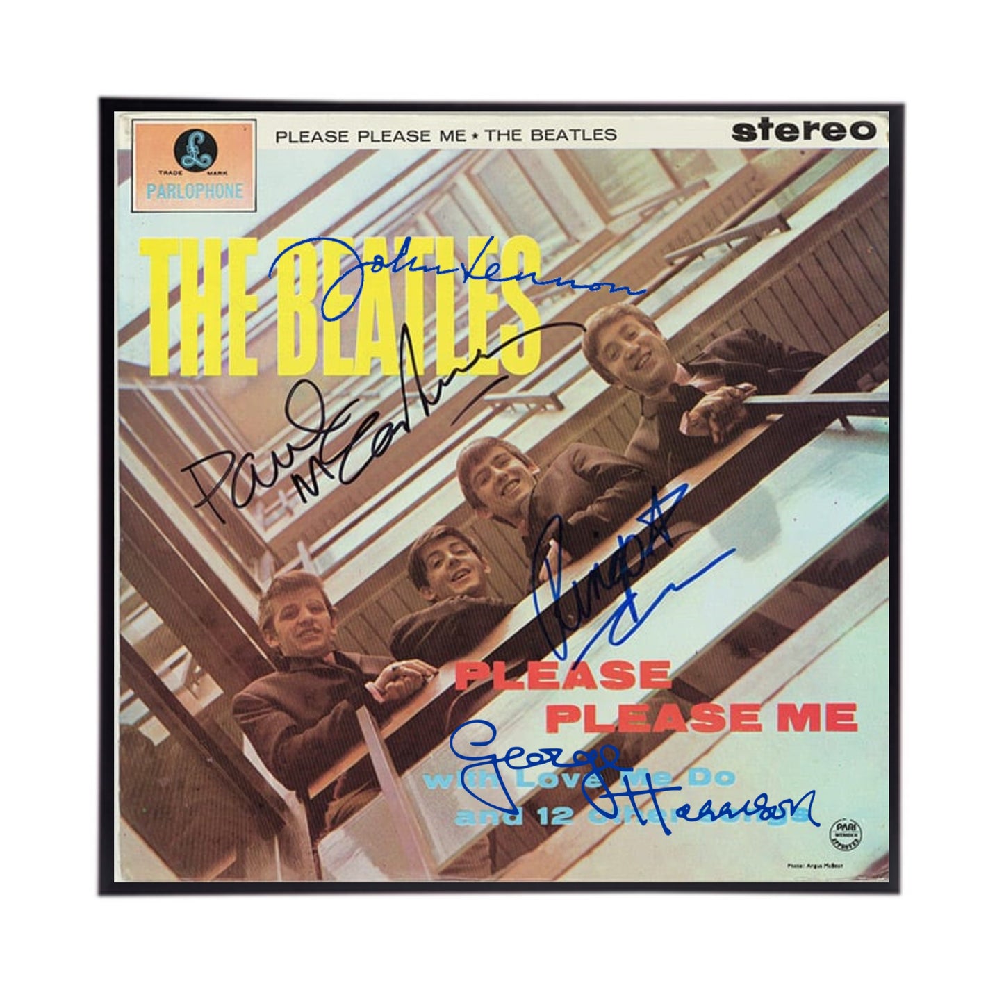 Autographed Beatles Album Cover Replicas.  12" x 12" inches.  Frame is included.  Just message me to tall me the album cover you want framed and shipped.