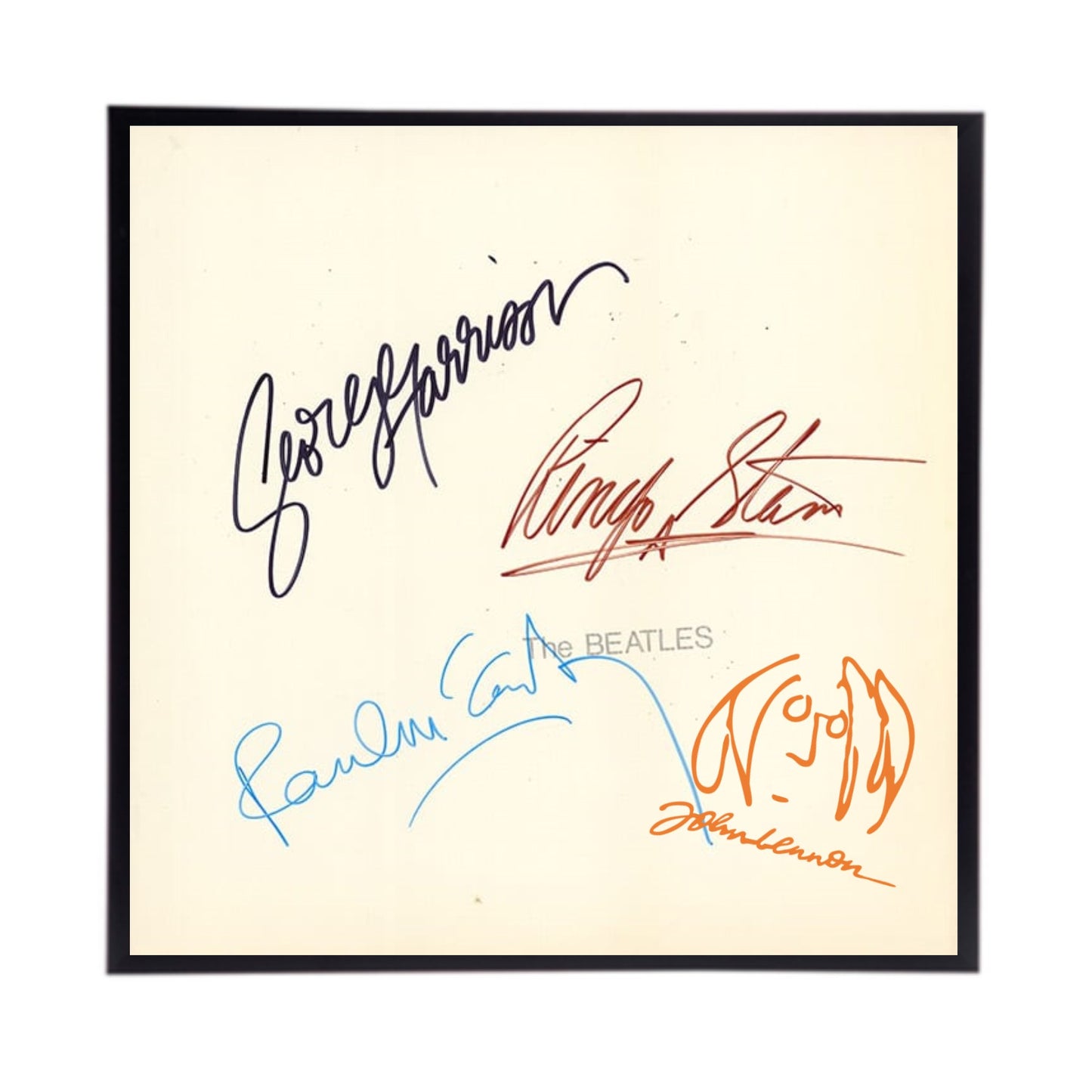 Autographed Beatles Album Cover Replicas.  12" x 12" inches.  Frame is included.  Just message me to tall me the album cover you want framed and shipped.