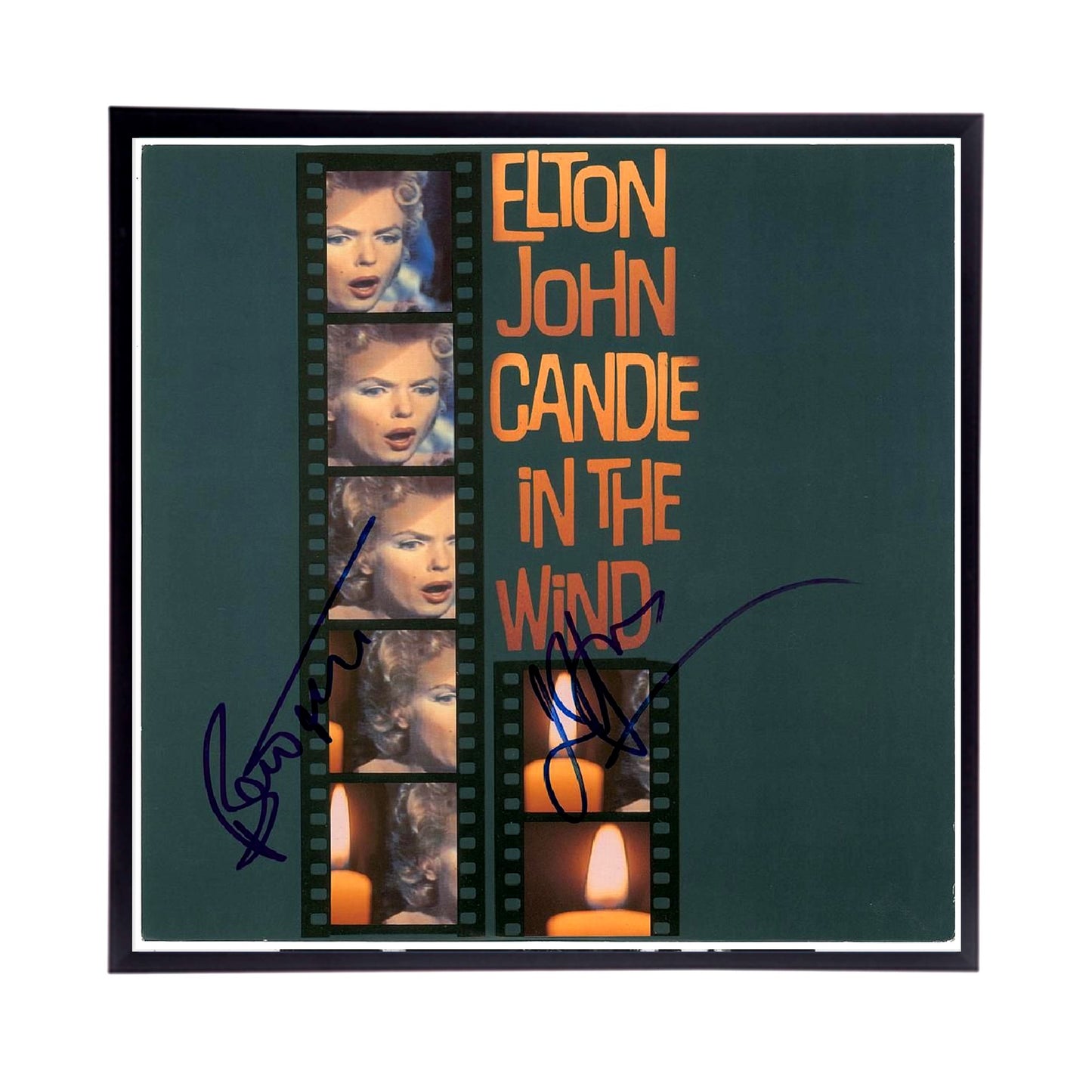 Elton John Autographed Album Cover and sheet music Replicas.  12" x 12" inches.  Frame is included.