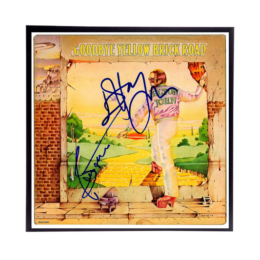 Autographed Elton John "Goodbye Yellow Brick Road" Album Cover Replica.  12" x 12" inches.  Frame is included.