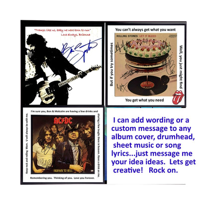 Autographed Fleetwood Mac "Rumours" Album Cover Replica.  12" x 12" inches.  Frame is included.