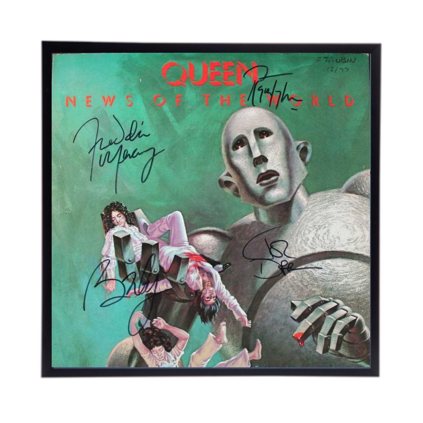 Autographed QUEEN Album Cover Replicas.  12" x 12" inches.  Frame is included.  Just message me to tell me which album cover you want framed and shipped.