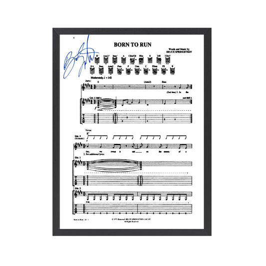 Autographed Bruce Springsteen Sheet Music. Frame Included. Frame Sizes Vary.