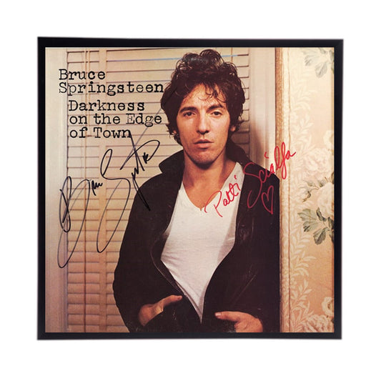 Autographed Bruce Springsteen "Darkness on the Edge of Town" Album Cover Replica.  12" x 12" inches.  Frame is included.