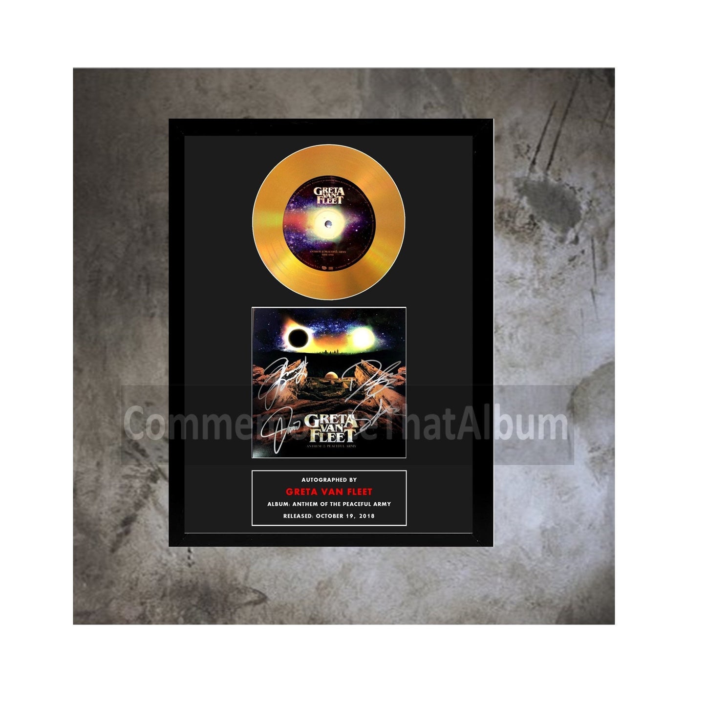 Greta Van Fleet Autographed "Anthem of the Peaceful Army" Replica.  9.5" x 12.5" Inches, FRAME INCLUDED