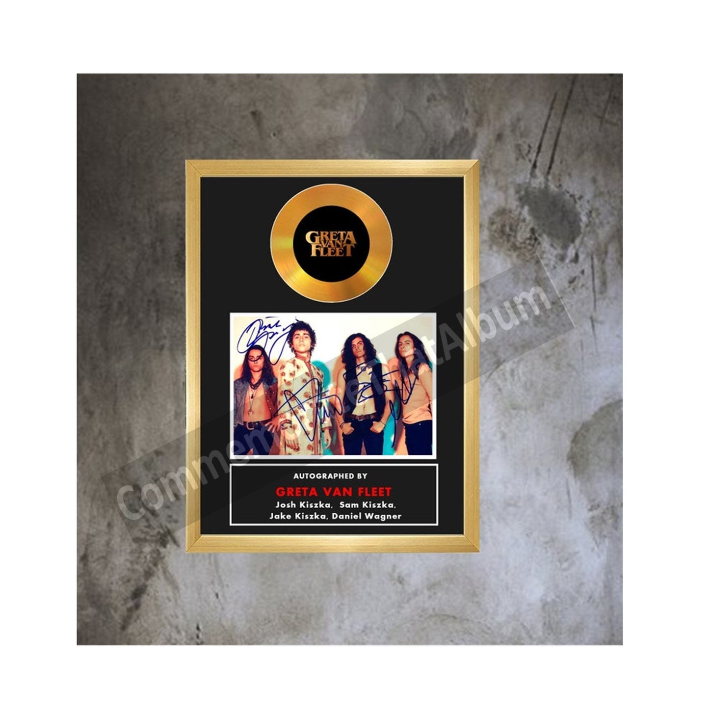 Greta Van Fleet Autographed Commemorative Display reprint, 9.5" x 12.5" inches. Frame included.