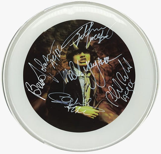 AC/DC Autographed / Signed 10" Drumhead Replica / Reprint / Bon Scott / Angus Young /