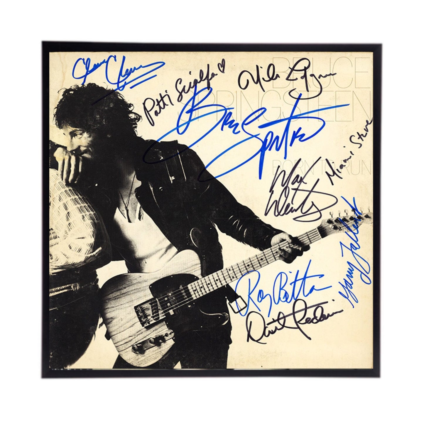 FRAME IS INCLUDED! Autographed Bruce Springsteen "Born to Run" All Band Members Album Cover Replica, 12" x 12",