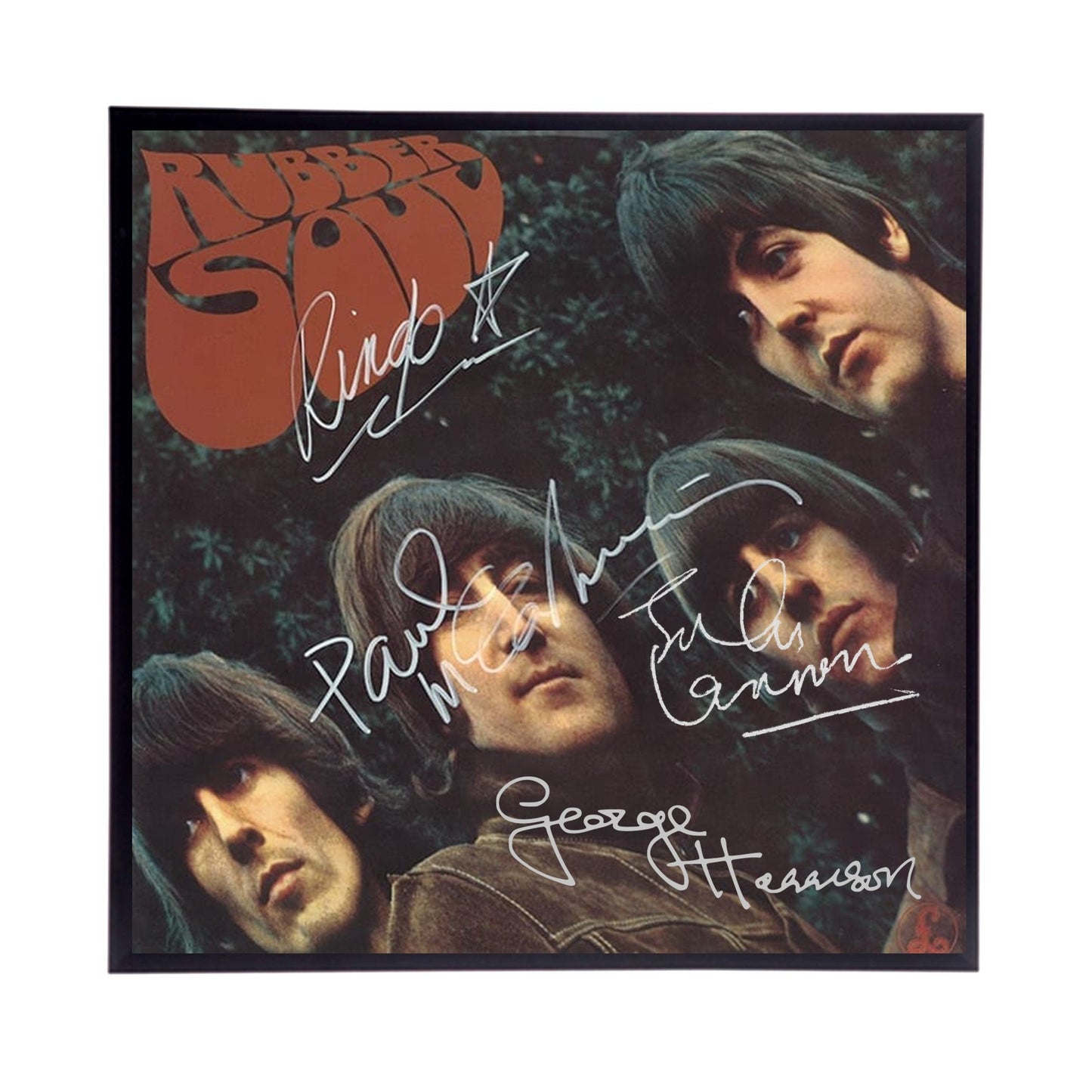 Beatles Autographed "Rubber Soul" Album Cover Replica,