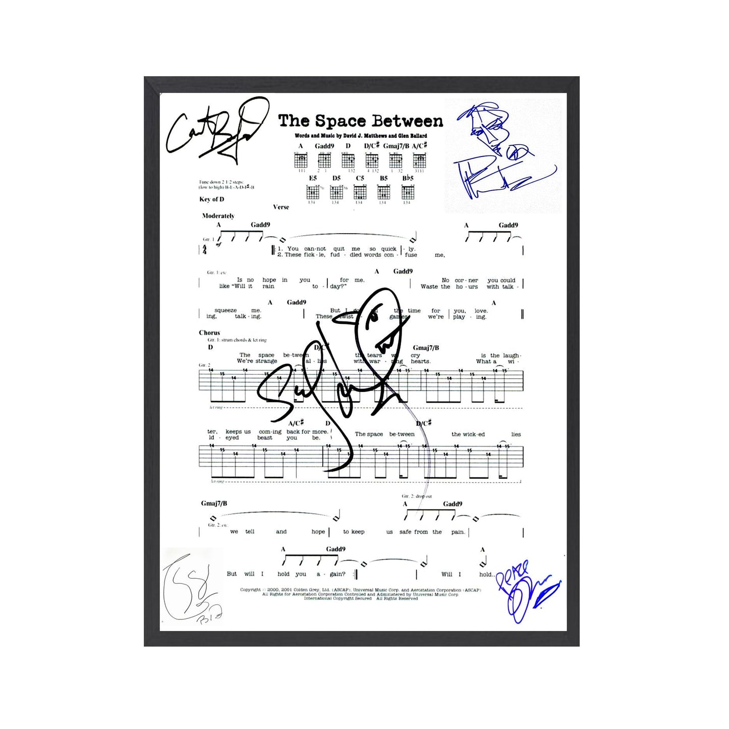 Autographed Dave Matthews Band  "The Space Between" Sheet Music Replica, 11" x 14" (inches)