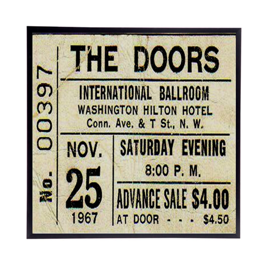 Vintage 1967 The Doors Concert Stub Replica, 12" x 12" / Jim Morrison / The Doors