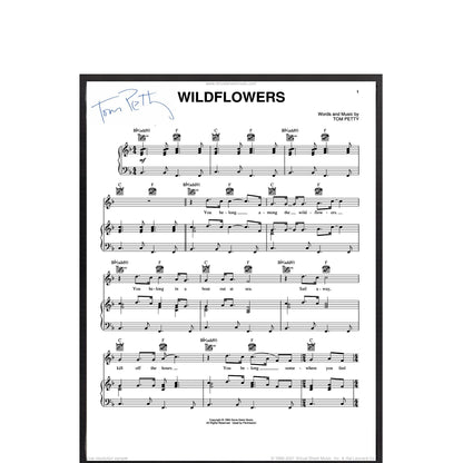 Autographed Tom Petty “Wildflowers” sheet music ,FRAME INCLUDED