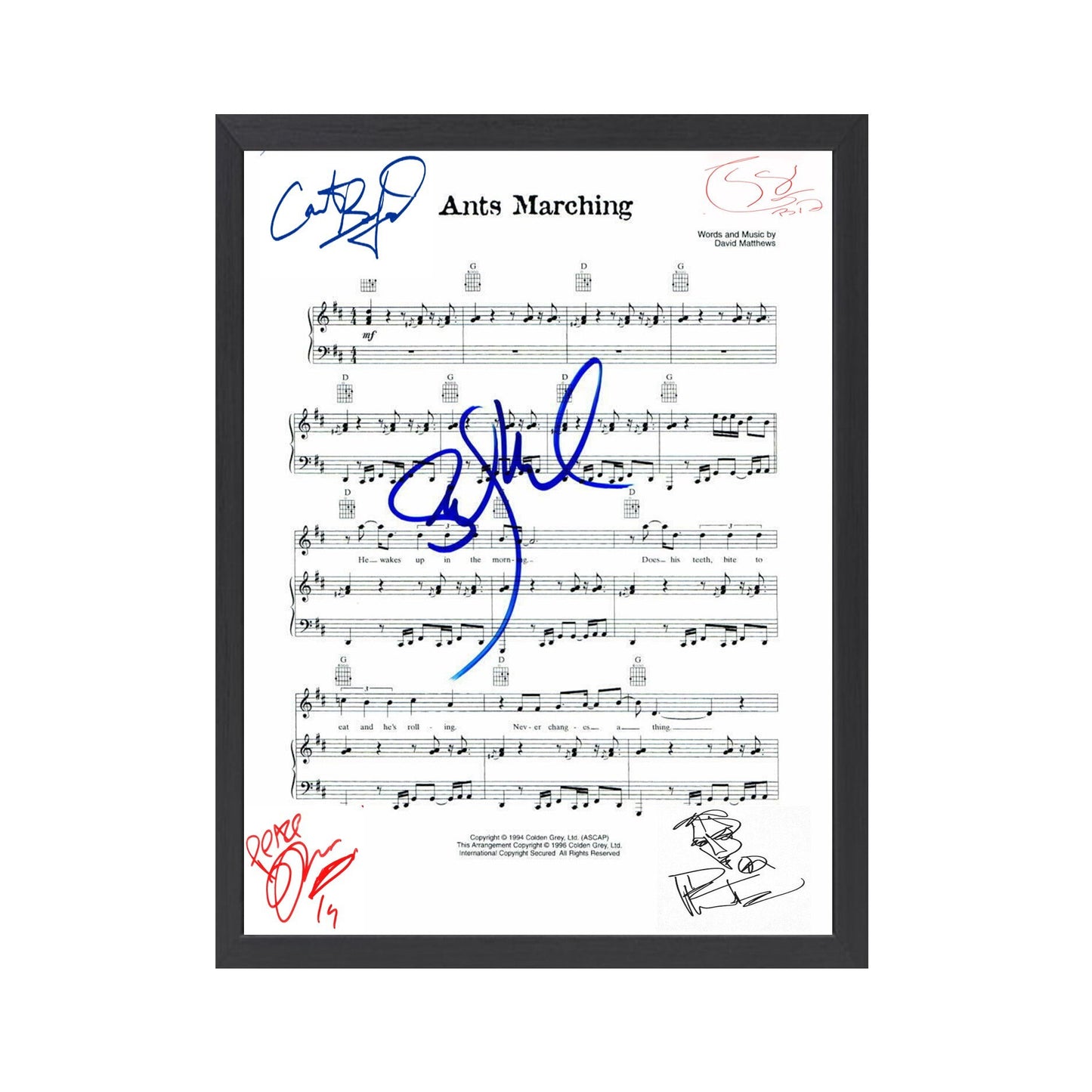 Autographed Dave Matthews Band  "Ants Marching" Sheet Music Replica, 11" x 14" (inches)