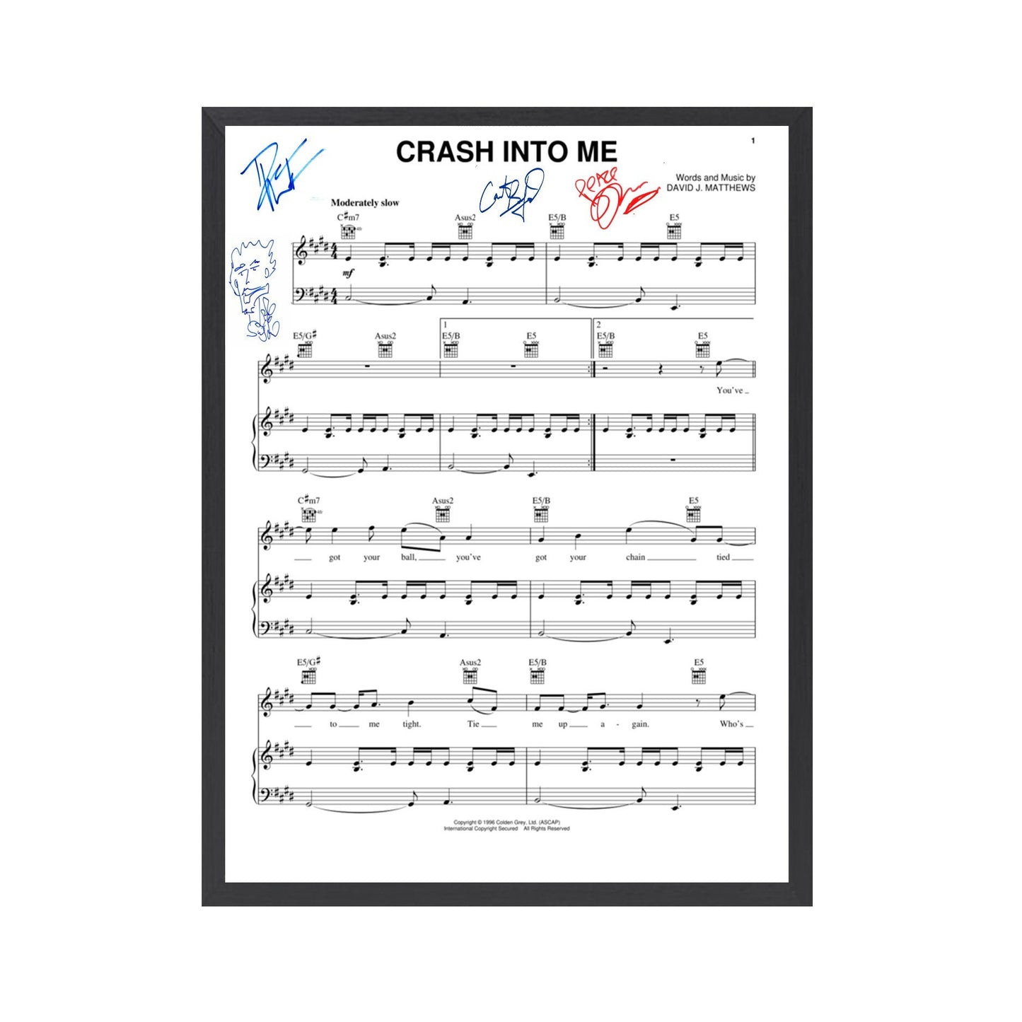 Autographed Dave Matthews Band  "Crash into me" Sheet Music Replica, 11" x 14" (inches)