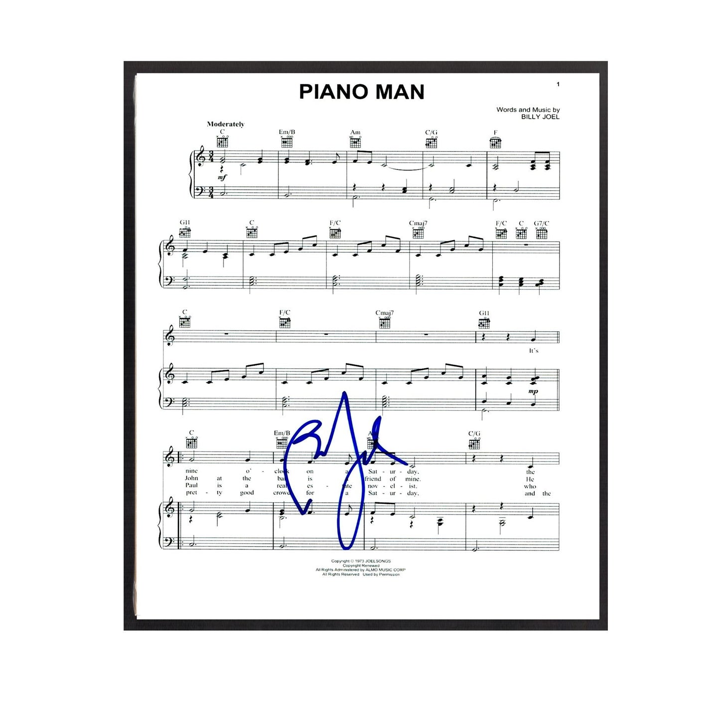 Billy Joel Piano Man Sheet Music Replica, 11" x 14" (Inches),