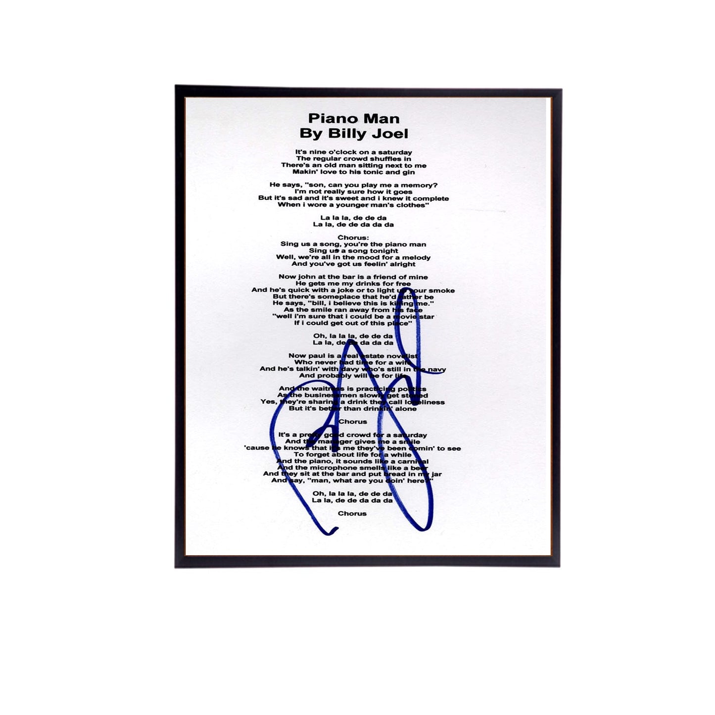 Billy Joel Piano Man Autographed Lyrics Replica, 11" x 14" (Inches),