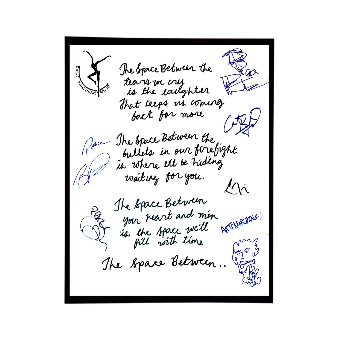 Autographed Dave Matthews Band  "The Space Between" Sheet Music Replica, 11" x 14" inches FRAME INCLUDED