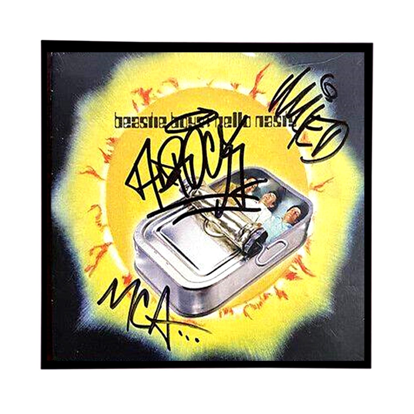 Beastie Boys Autographed "Hello Nasty" Album Cover Replica.  FRAME INCLUDED