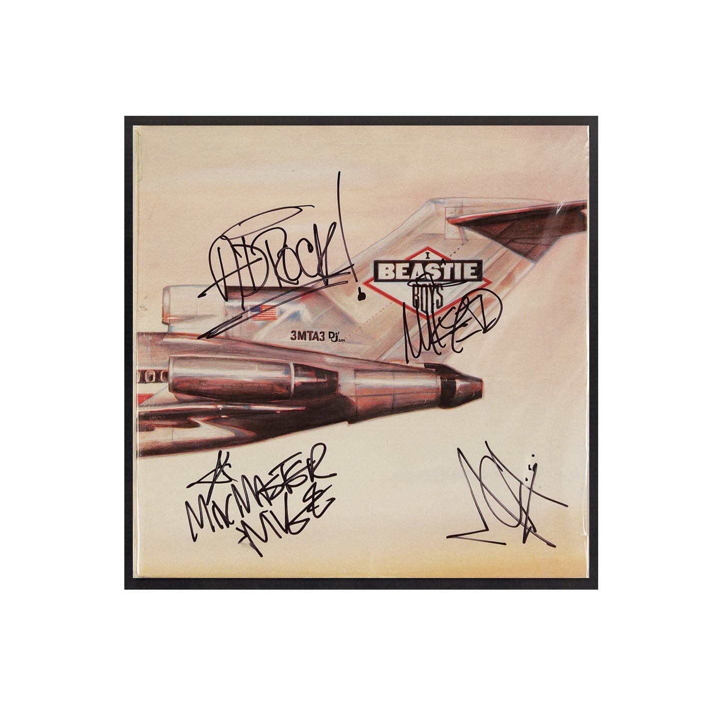 Autographed Beastie Boys + Mixmaster "License to Ill" Album Cover Replica