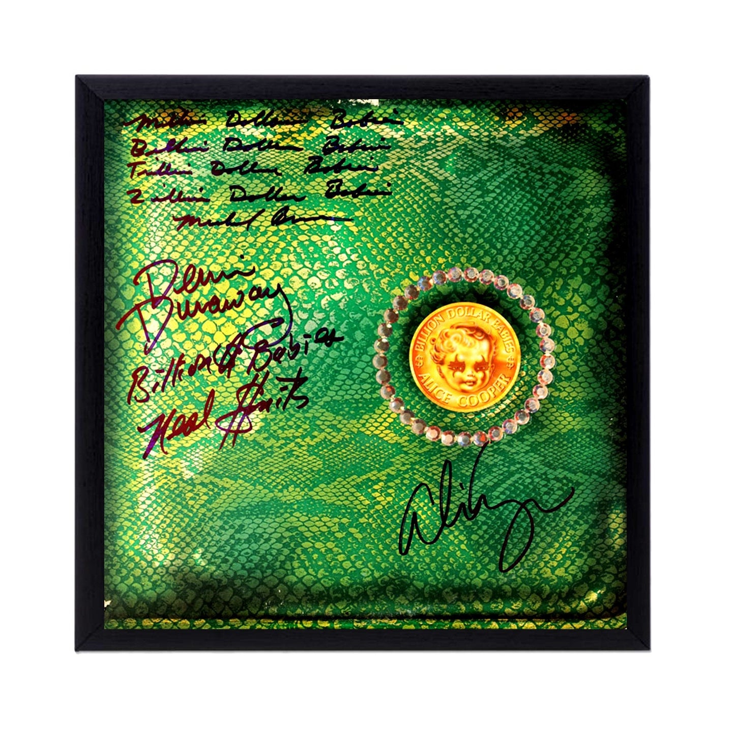 Alice Cooper Autographed Album Cover Replica,/ FRAME INCLUDED