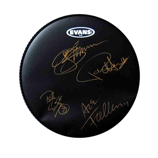 Kiss Autographed / Signed 10" Drumhead Replica with black metal display stand.