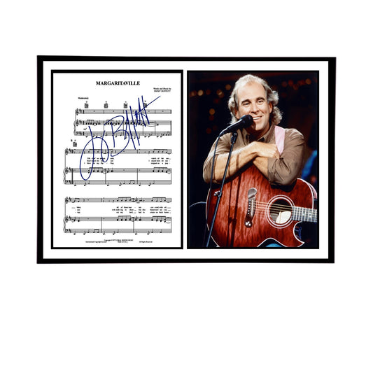 Autographed Jimmy Buffett "Margaritaville” sheet music and photo, 11 x 14 or 13 x 19 FRAME INCLUDED