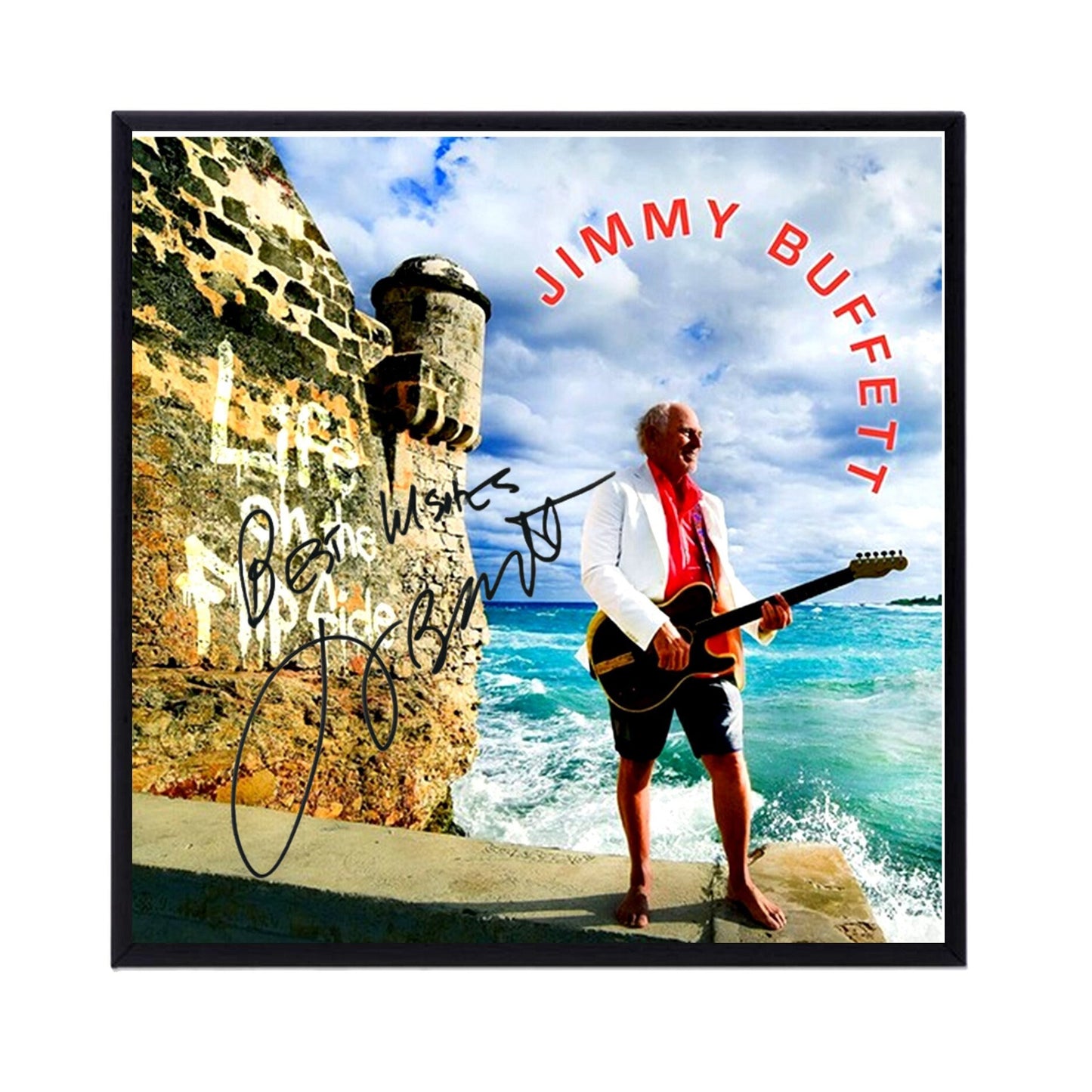 Jimmy Buffett  Autographed "Buried Treasure" Album Cover Replica, FRAME INCLUDED