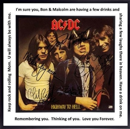 Personalized ACDC Autographed Album Cover Replica, FRAME INCLUDED.  Add any personal message to your order.